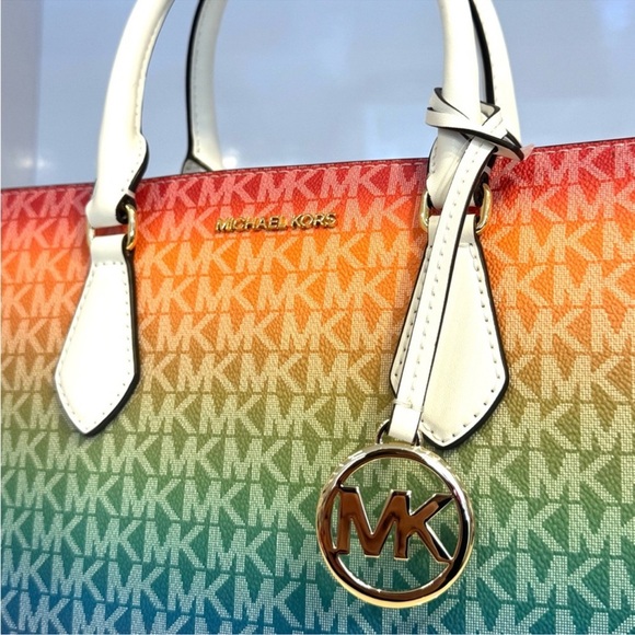 Michael Kors Sheila Medium Rainbow Signature Logo Satchel Bag Rainbow - Picture 6 of 10